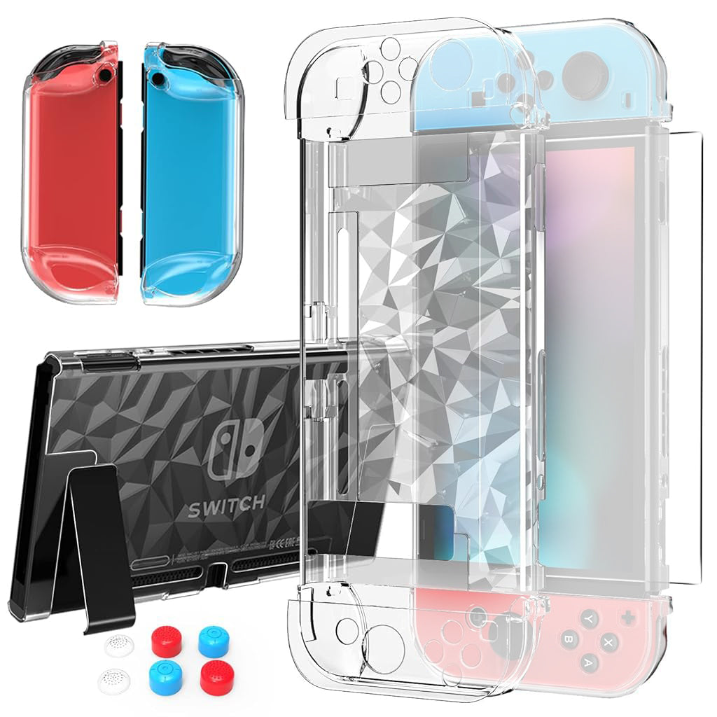 ZORBES Case Compatible with Nintendo Switch with Protective Film, Transparent Protective Case for Nintendo Switch with Switch Protective Film and Thumb Sticks Caps, Shock Absorption and AntiScratch ZORBES Case Compatible with Nintendo Switch with Protective Film, Transparent Protective Case for Nintendo Switch with Switch Protective Film and Thumb Sticks Caps, Shock Absorption and AntiScratch